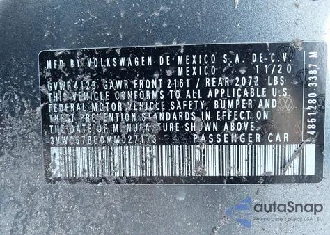 2021 Volkswagen Jetta 1.4T R-Line/1.4T S/1.4T Se from USA, damaged, VIN 3VWC57BU0MM027173